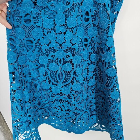 Sugar + Lips Midi Dress Small Blue Floral Lace Overlay Sleeveless Stretch NEW - Picture 4 of 11